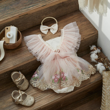 ma&baby 0-24M Baby Girl Romper Newborn Infant Jumpsuit Princess Floral Embroidery Tulle Outfits Birthday Party Clothing