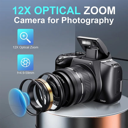 4K Digital Camera Professional photography 12X Optical Zoom 72MP Auto-Focus WIFI Flash Light For Tiktok Ins Youtube Webcast