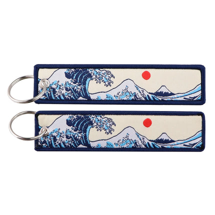 Japanese Van Gogh Art Waves Key Tag Keychains Women Koi Fish Keychain for Car Motorcycles Keys Keyring Men Holder Jewelry Gifts