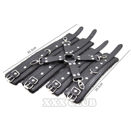 Thierry PU Leather SM Toy Wrist & Ankle Cuffs Bondage Restraints Adult Games Handcuffs Sex Toys for Women Men Slave Roleplay Kit