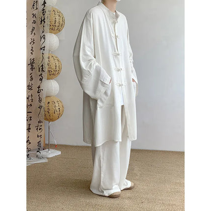 New Chinese Style Men's Shirt and Pants Set Retro Spring Autumn Youth Chinese Style Clothing Polyester Fiber Machine Washable