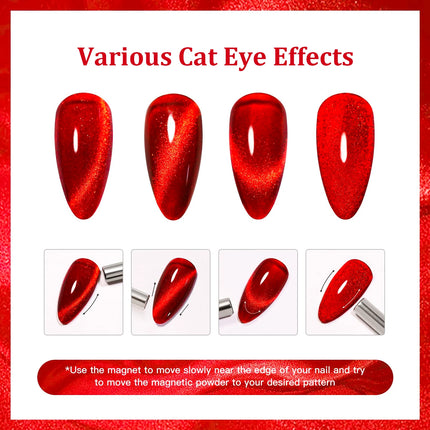 QAZIXU Red Cat Eye Nail Polish Gel Soak Off  UV LED Nail Magnetic Gel Polish Nail Art DlY For Salon & Home For Winter Christmas