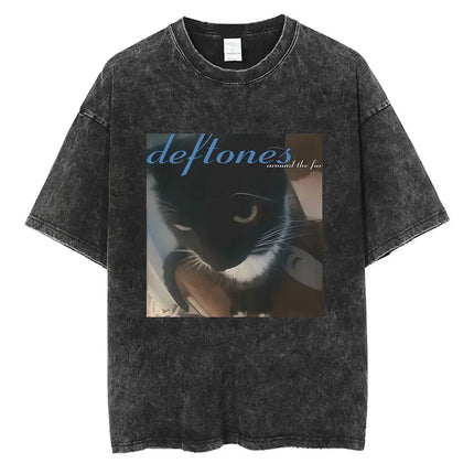 New Arrival Mens Clothes Tee Shirt Homme Washed Vintage Rock Band Deftones Private Music Graphic  Men Clothing New in Top & Tees