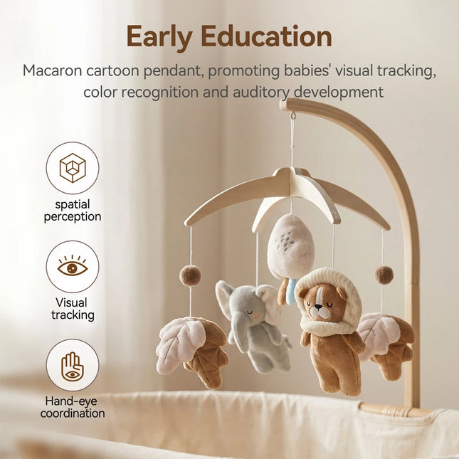 Baby Crib Mobile Rattle Toy For 0-12 Months Cartoon Felt Forest Animal Bed Bell Hanging Wooden Bracket Mobile Newbaby Rattle Toy