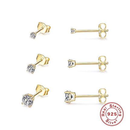 BOAKO 3 Piece 925 Sterling Silver Earrings Set For Women Mini Stud Earring 18K Gold Plated Fine Jewelry Boucle Oreille Femme
