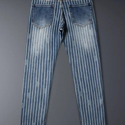 Autumn and Spring Fashion American Vintage Straight-leg Striped Jeans Men's Casual Comfortable Sports High-quality Denim Pants