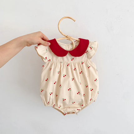 7397 Baby Princess Romper Cherry Printed Longsleeve Cotton Jumpsuit Baby Clothes Infants Outfit