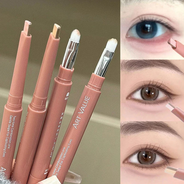 Bicolor Under Eyes Pen Double Ended Lying Silkworm Pencil Nude Lower Eyelid Contour Aegyo-sal Eyeliner Makeup with Detail Brush