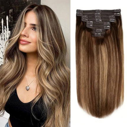 Women Human Hair Extension 8Pcs Clip In Remy Hair Weft 100% Human Hair Extensions For Lady 16''-26'' Natural Clips Hairpieces