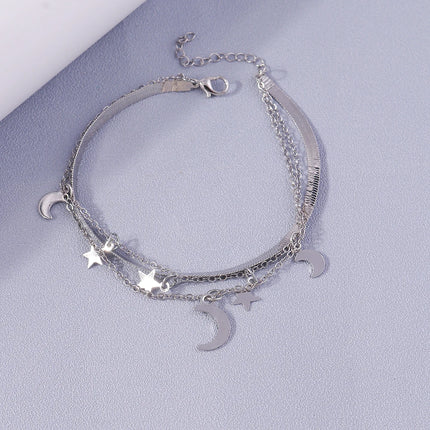 New Silver Color Anklets for Women Girls Multiple Layers Moon Star Ankle Bracelet Chain Foot Jewelry Gift