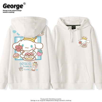 Korean Cute Cinnamoroll Hook Haze Blue Hooded Sweater Cute Girl Loose Versatile Girlfriend College Style Loose Long Sleeve Top