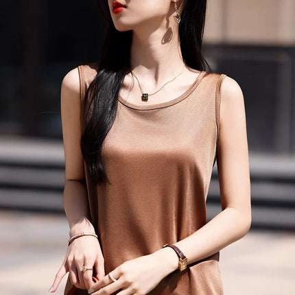 High-End Acetate Fiber Women's Knitted T-shirt with Suspender European Fashion Style Popular Women's Top