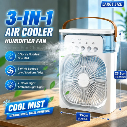 Three-in-one Fan Air Conditioner LED Light Portable Humidifier Air Conditioner Fan 3/100 Speed Outdoor Travel Spray Ice-cold Fan