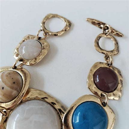 2025 New Indian Ethnic Vintage Bracelet Women Fashion Boho Statement Charm Metal Hollow Links Resin Stone Bracelets Jewelry