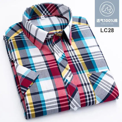 2026 Summer Cotton Plaid Short Sleeve Shirts For Men Plus Size Regular Fit Classic Young  England  Style Shirts Man's Clothing