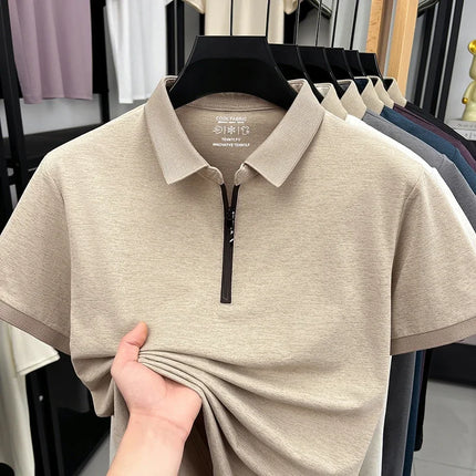 2026 New Men's Quarter Zip Polo Shirt Cool Breathable Fabric Short Sleeve Top For Office And Daily Activities