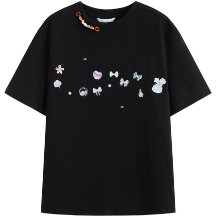 FSLE 2026 Spring Women's Cool Feel Oversized Short Sleeve T-Shirt - Sweet Edgy Style Cute Graphic Print for Casual Daily Wear