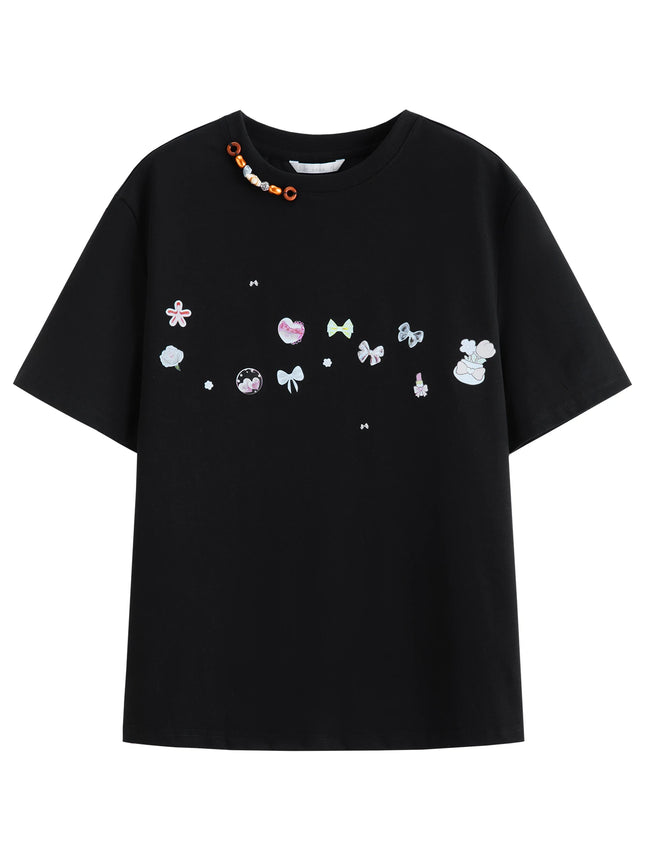 FSLE 2026 Spring Women's Cool Feel Oversized Short Sleeve T-Shirt - Sweet Edgy Style Cute Graphic Print for Casual Daily Wear