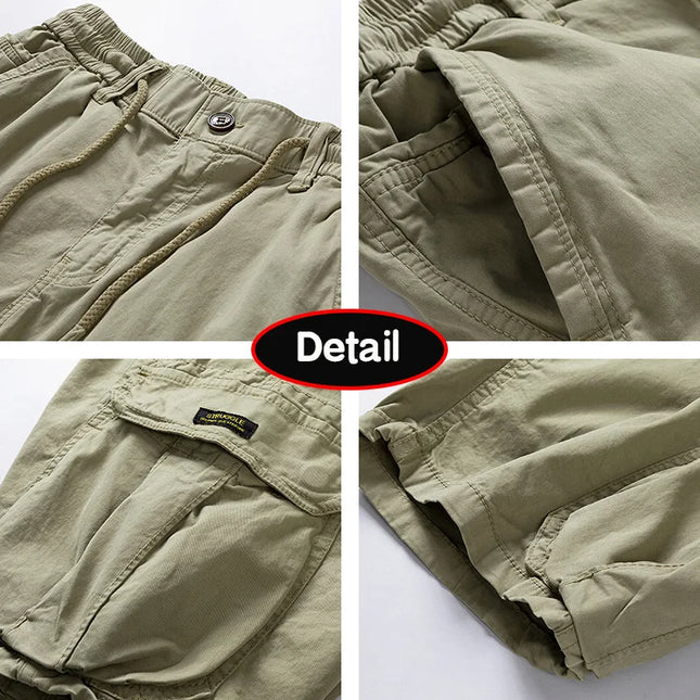 Men Summer Solid Color Outdoor Leisure Cargo Comfortable Shorts Men Elastic Waist Loose Straight High-Quality Design Shorts Male