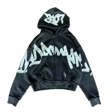 American Y2K New Hip Hop Trend Zipper Hoodie Women Street Casual Loose Joker Vintage Sweatshirt Unisex Fleece Padded Warm Hoodie