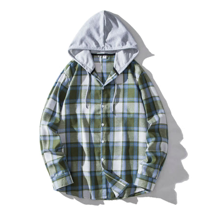 Autumn Hot Sale Of The Season Men's Plaid Hooded Casual Shirt Independent Station Cross-Border Checkered Hoodie Style Floral Patchwork
