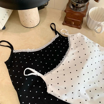 Sweet Sle Lace Polka Dot Svel Tank Top Padded Inner Wear Outerwear for Spring Summer Travel Outfit Casual Women's Vest