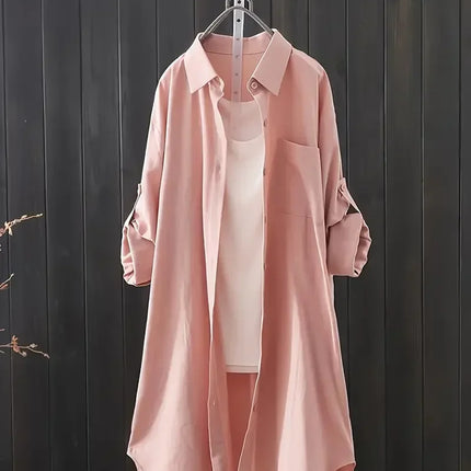 Plus Size Women's Stylish Casual Solid Color Button Shirt Women's Trendy Relaxed Fit Solid Color Relaxed Shirt