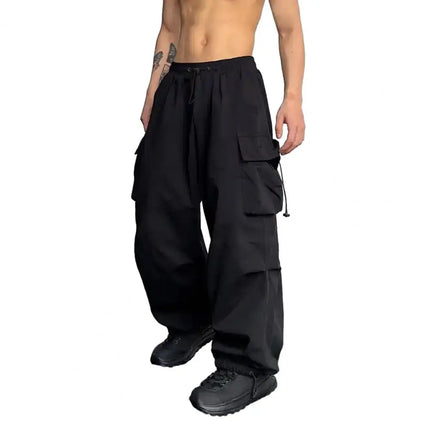 Men Baggy Cargo Pants Solid Color Pants Loose Fit Jogger Trousers With Side Pockets American Style Male Street Outdoor Sports