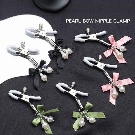 1Pair Sexy Bowknot Adjustable Nipple Clamp Breast With Pearl Bdsm Small Bell Adult Fetish Flirting Teasing Sex Toys For Couples