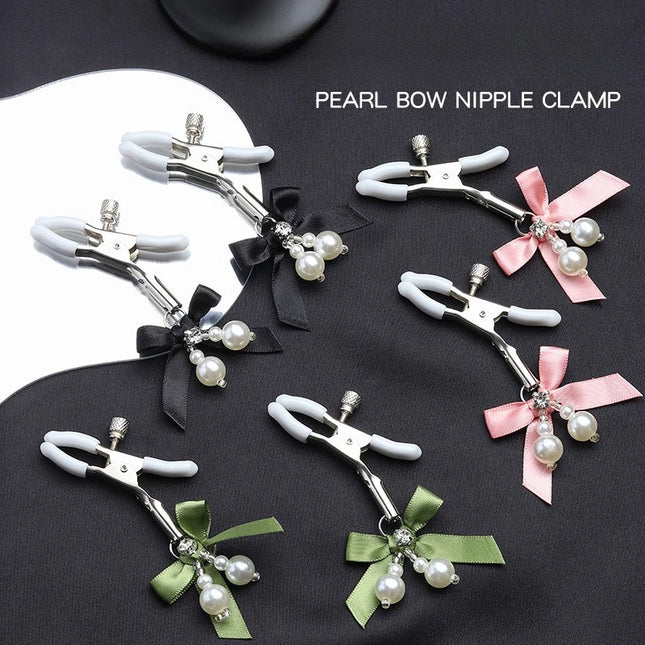 1Pair Sexy Bowknot Adjustable Nipple Clamp Breast With Pearl Bdsm Small Bell Adult Fetish Flirting Teasing Sex Toys For Couples