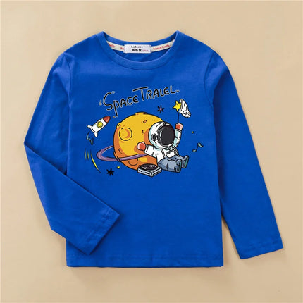 Baby Boys Astronaut Tops Fall Summer Cotton Clothing Kids Cartoon Spaceman T-shirt Children Casual Tees 3-14T