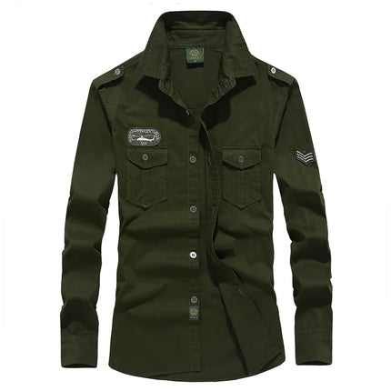 2025 New  Military Shirt Men Long Sleeve Casual Dress Shirt Male Cargo Work Shirts With Embroidery 115