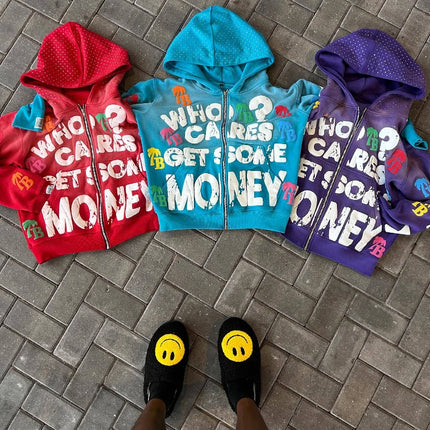 Harajuku style fashionable letter pattern loose casual comfortable hooded zipper retro hooded top for men and women