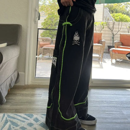 Jeans Spring and Autumn European and American wide-leg loose alien pattern trousers 2024 new high street trend hip-hop men