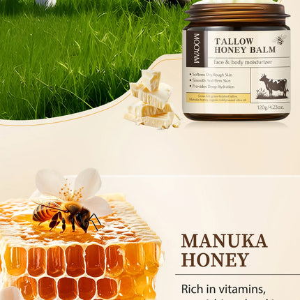 120g Beef Tallow Paste Deeply Moisturizer Brightening Wrinkle Remover Grass Fed Tallow Wild Honey Face Body Cream Skin Car