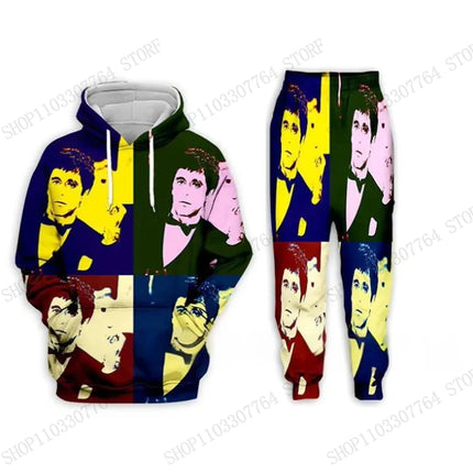 New Men Hoodie Pant Set Movie Scarface 3d Print Set Men Women Fashion Hoodie + Sweatpants 2Pcs Sets Sport Tracksuit Tony Montana