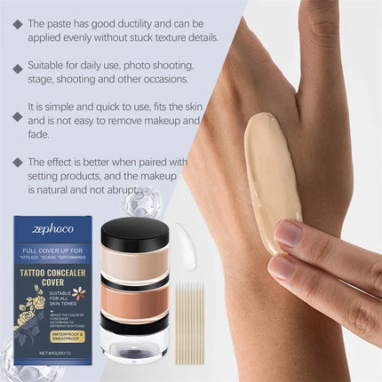 Sweatproof Tattoo Concealer Covers,Waterproof And Durable Skin Concealer,For Dark Spots Vitiligo Scars,Light And Thin