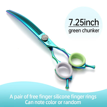 Fenice 7.25 Inch Professional Diamonds Screw Curved Chunker Scissors Pet Grooming Shears JP440C Thinner Shears for Dogs