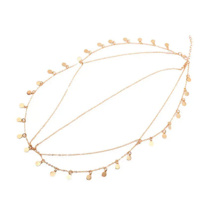 Wave Tassel Chain Headwear Tassel Electroplated Alloy Sequin Round Sheet Multi-layer Wedding Supplies Hair Accessories