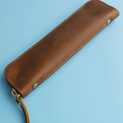 Nature Cowhide Pencil Case Zipper Pen Holder Organizer Protection Bag Handmade Genuine Leather Pencilcase Office School Supplies