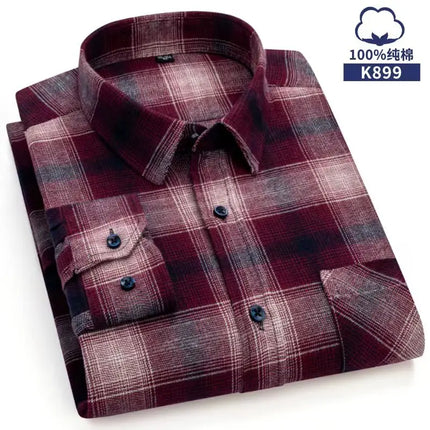 Pure Cotton Men's Plaid Shirt Long Sleeve Regular Fit Men Casual Oversized Shirt Leisure Autumn Male Blouse New Plus Size