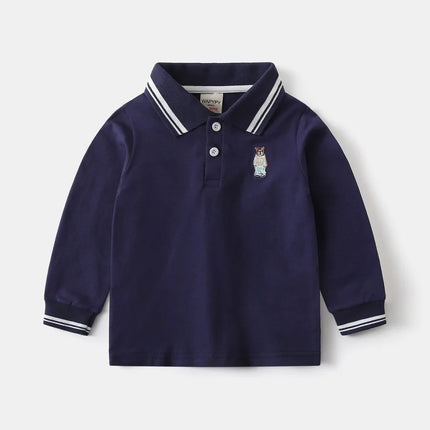 Kids Boys Long Sleeve Tees RAISE Spring 2026 Infant Babys Boys Polo Shirts Loose Bear Embroidery Striped Children Boys Pullovers