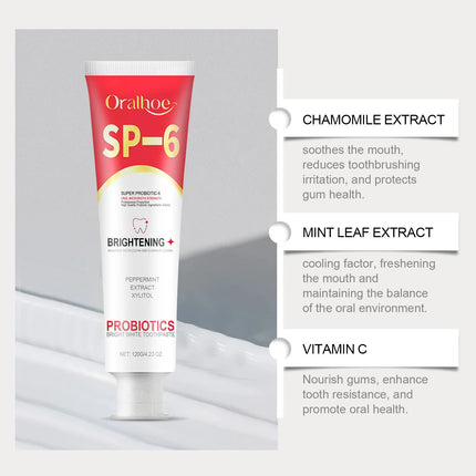 Sp-6 Probiotic Toothpaste Whiten Clean Teeth Remove Stains Oral Care Management Fresh Breath Dental Brightening Toothpaste 120g