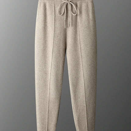 Autumn and Winter Thickened High Waisted 100% Merino Wool Men's Pants Small Leg Pants Casual Business Knitted Sweatpants Warm
