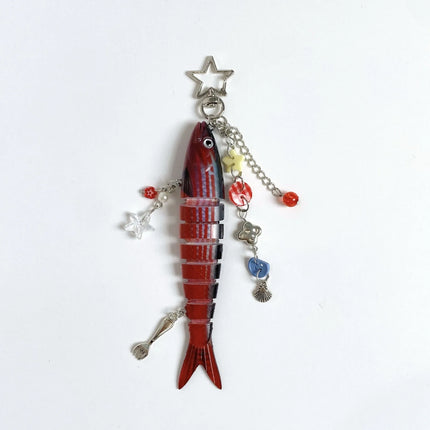 Fish Keychain Bionic fish bait keychain, ocean small fish multi-section fish Luya bag pendant cross-border
