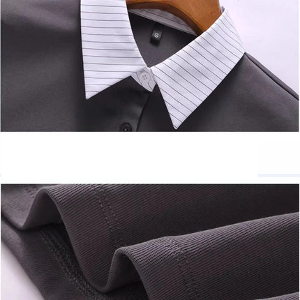 Korean striped short sleeved T-shirt for women's summer new high-end cotton patchwork lapel shirt, polo shirt, casual top