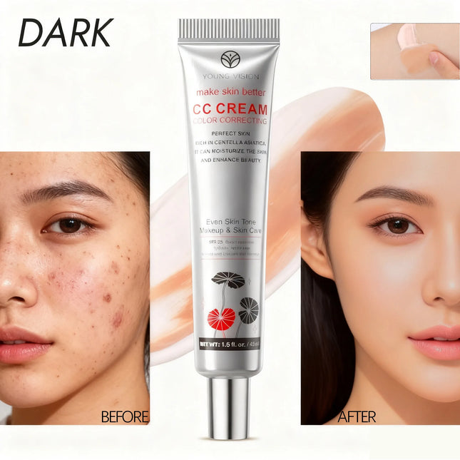 45ml Color Correcting CC Cream Concealer - Waterproof Anti-Sweat Lasting Makeup Foundation for Women, Natural Cover Cosmetics