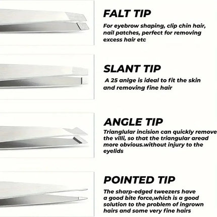 4pcs Professional Tweezers Set Stainless Steel Perfect for Grooming Eyebrow Hair Removal Splinter and Ingrown Hair Removal More