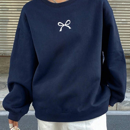 Casual Women's Sweatshirts Kawaii Bow Graphic Prints Pullover Comfortable Warm Oversize Hoodie Autumn Fleece Soft Female Clothes