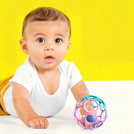 6-in-1 BPA-Free Baby Sensory Rattle Ball - Soft Textured Grasping Toy with Gentle Sound & Spin Rings | Montessori Learning Toy f